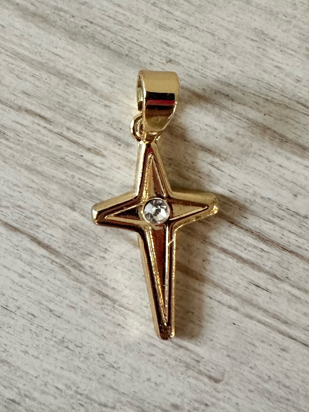 18k Yellow Gold Plated Star Cross Pendant with Clear Crystal